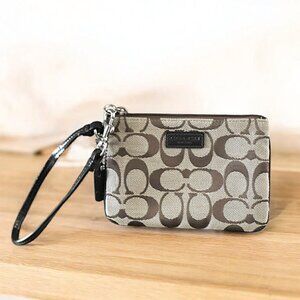 Authentic Coach - Signature Dark Brown Zippered Wristlet